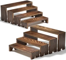 2 Set Large Wooden Tiered Riser Display Stands for Vendor Events,Stackable Wo...