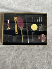 New Calligraphy Quill Set Wax Seal Stamp, Ink & Accessories 13 Pieces/2 Missing