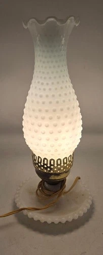 Vintage Hobnail Milk Glass Hurricane Electric Lamp 13x6” Tested, Works