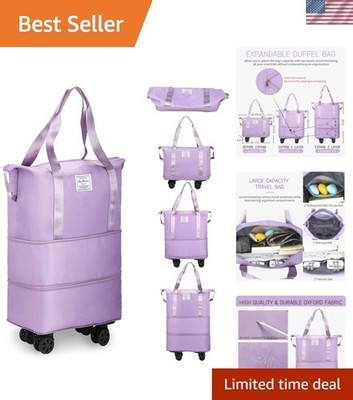 Durable Water-Repellent Expandable Duffle Bag with 360° Spinner Wheels in Purple