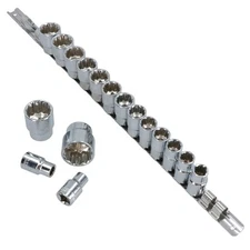 1/2"dr Shallow Metric Sockets with Storage Rail 17pc Set TE052