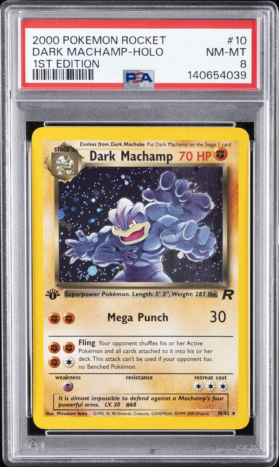 2000 POKEMON ROCKET 1ST ED #10 DARK MACHAMP-HOLO PSA 8
