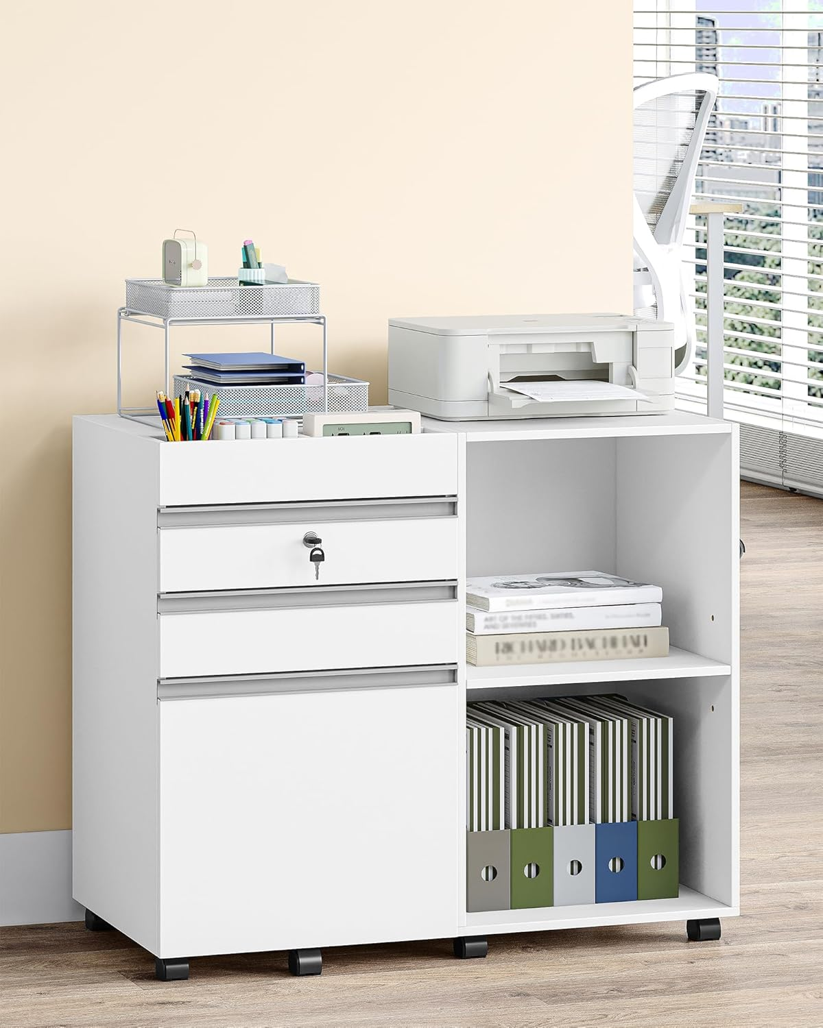 Filing Cabinet 3 Drawer Lockable Mobile Storage Office Unit with Wheels