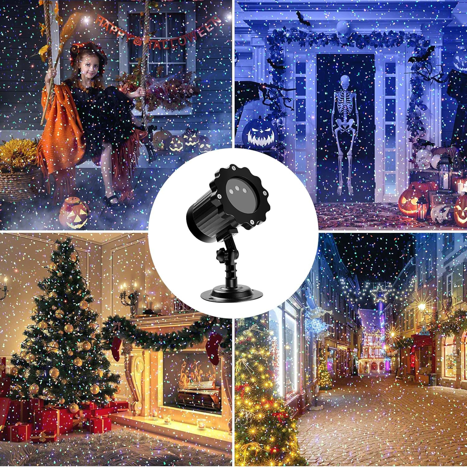 Outdoor RGB Laser Projector Lights, Moving 3 Color Starry Sky & Firefly Effects 