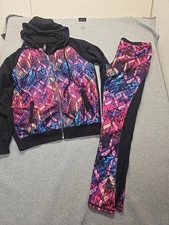 Reflex Workout Outfit Hoodie And Leggings Size Large Multi Color Geometric