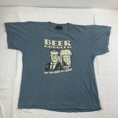 Vintage Beer Goggles Shirt Adult Medium Blue Funny Turn Bow Into Wow 90s Changes