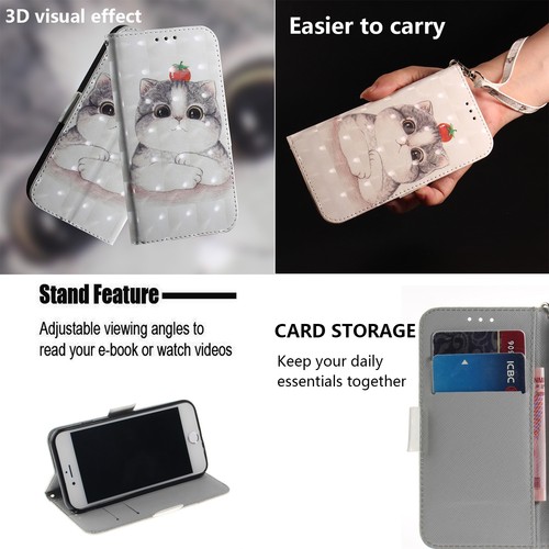 Cat Wallet Flip Stand Strap Case Cover For Android Phone iPhone X - Picture 3 of 10