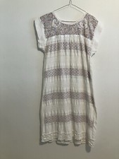 Vintage Oaxacan Dress Womens S White Heavily Embroidered Mexican Boho Crochet