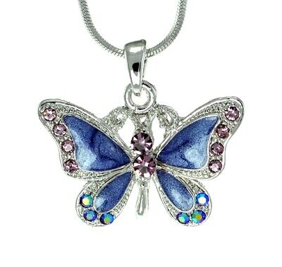 Fashion  Rhinestone Butterfly Pendent Necklace Sweater Chain RED PURPLE BLUE