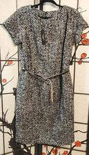 NWT $169 Talbots Black & White Tweed  Dress Alpaca Wool Blend w/ Belt Size 14