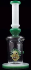 9.5" GREEN CRAZY FACE SPRINKLER PERC HOOKAH GLASS WATER PIPE 14mm 