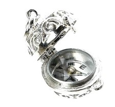 STERLING SILVER OPENING COMPASS ORB FOB CHARM                  