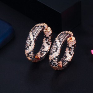 Authentic Wild Sexy Snake Print Cubic Zirconia Gold Plated Hoop Earrings for Women Party
