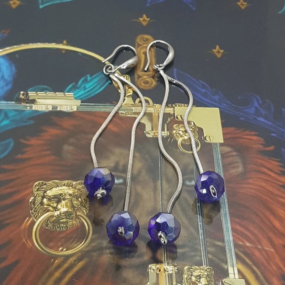 18K White Gold Filled Stylish Italian Aura Kyanite 18ct GF Dangle Earrings 7.5cm - Image 3 of 4