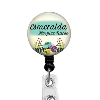 Floral Name Badge Reel Name Only or Add Credential Nurses Week Gift, 601M