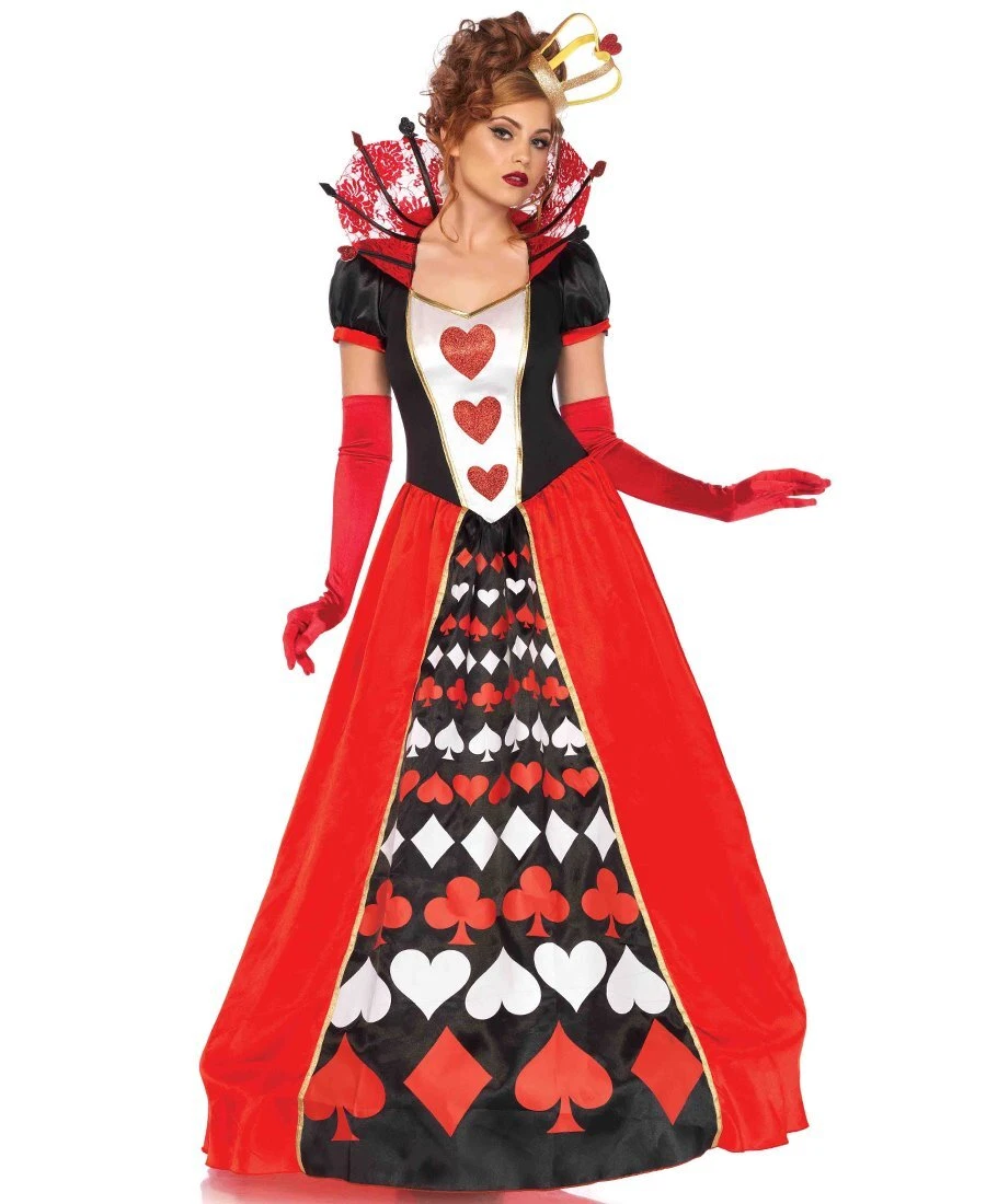 Disfraz De Reina De Corazones Para Mujer – Set De 4 Piezas Con Capa De 126 Cm, Diadema Corona, Guantes Largos Y Pendientes – Ideal Para Halloween, Cosplay Y Fiestas