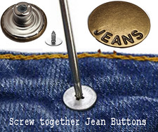 Screw together removeable Jeans Tack  Button, Stud Rivet NO-SEW 17mm 2Pcs