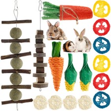 16pcs Natural Bunny Chew Toys Set Apple Wood Grass Ball for Rabbit Hamster Lw