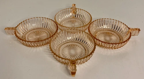 Anchor Hocking QUEEN MARY Dessert Bowl (s) with Handles LOT OF 4 Pink Depression