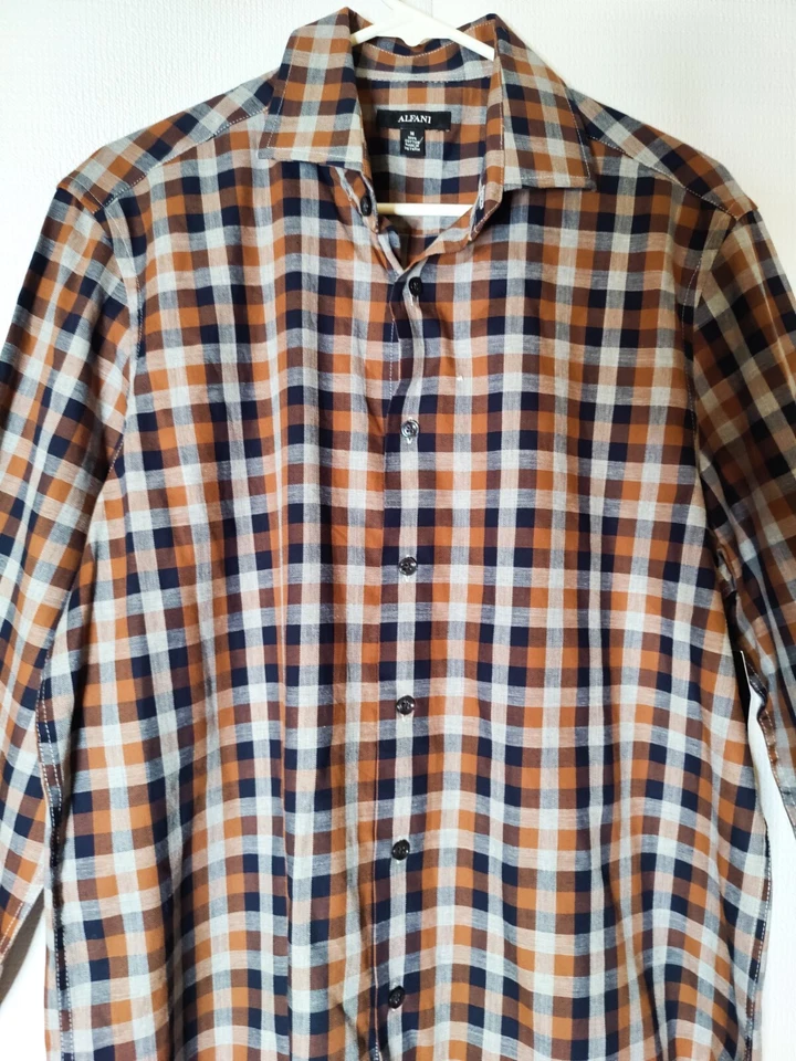 Camisa de vestir a cuadros con botones Alfani para hombre marrón multicolor talla MEDIANA NUEVA CON ETIQUETAS Foto 2 de 4