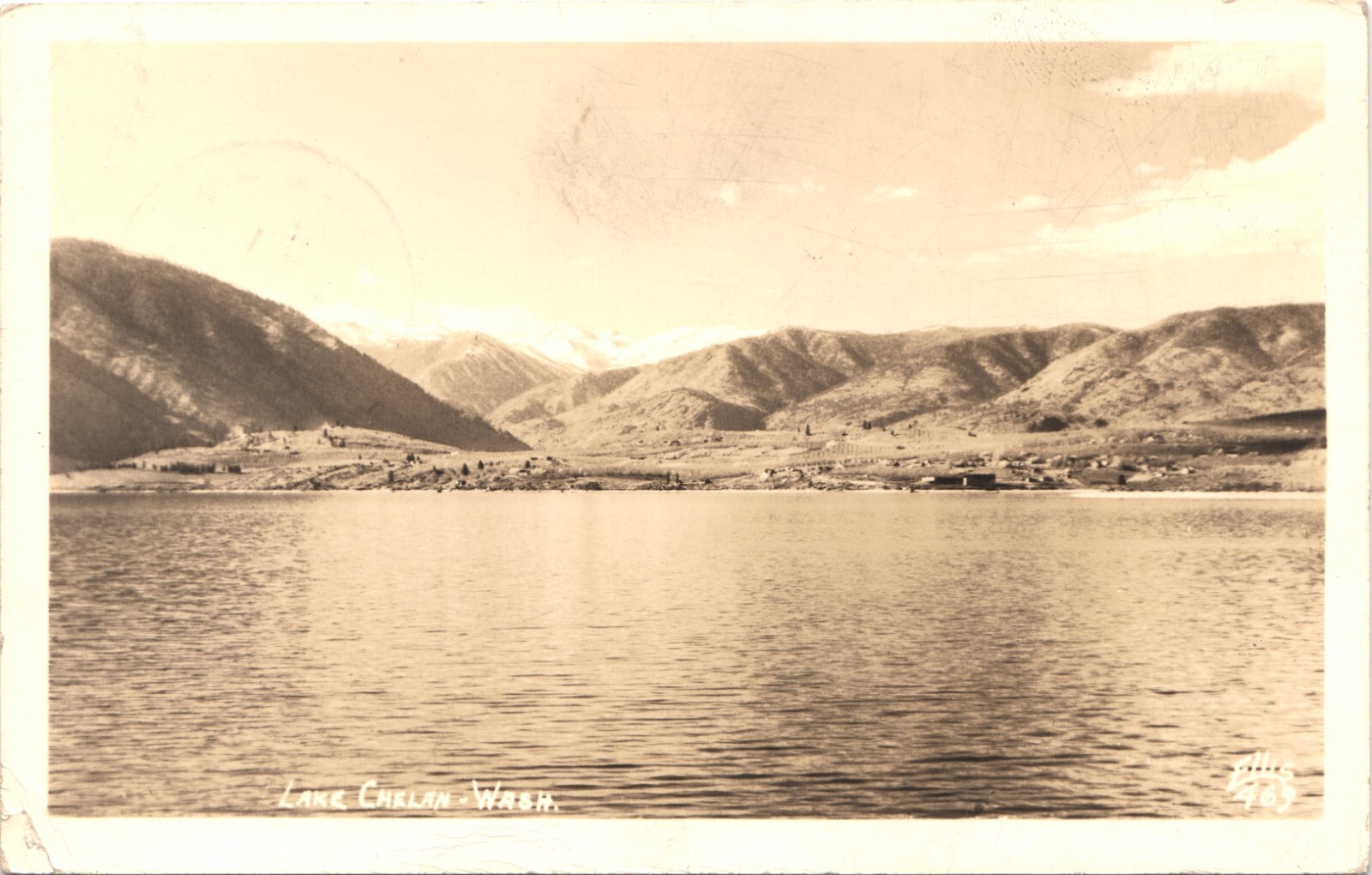 LAKE CHELAN 1940s washington wa real photo postcard rppc ellis mountains