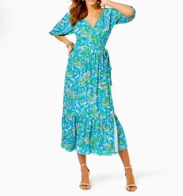 lilly pulitzer brantley midi wrap dress Women's Brantley Midi Wrap Dress in Blue