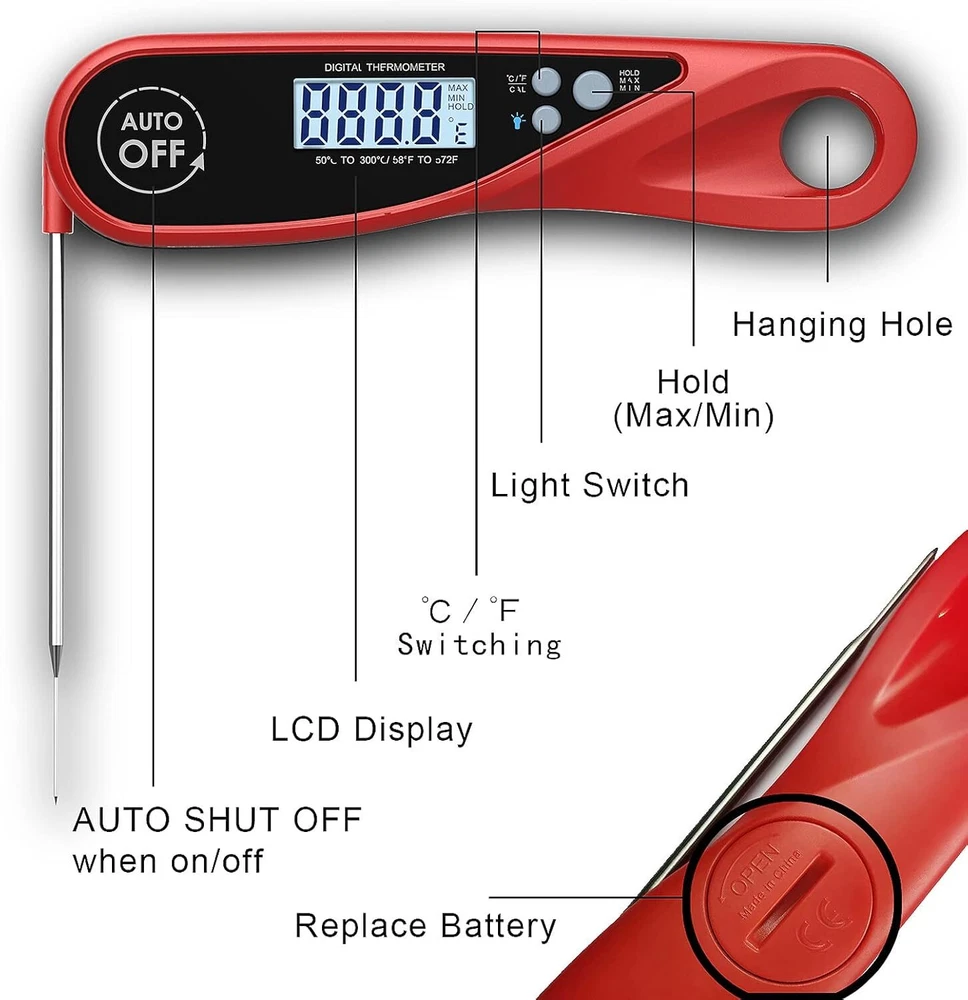 Instant Read Digital Meat Thermometer with Backlight & Magnet