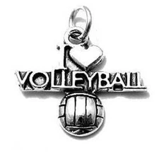 925 Sterling Silver I Love Volleyball Charm