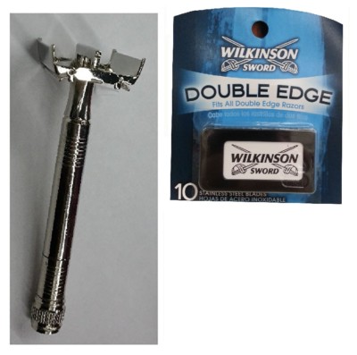 Double Edge Razor + Wilkinson Double Edge Razor Blades 10 ct + Eyebrow Trimmer