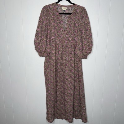 Universal Thread Women s Floral Midi Dress Puff Sleeve Country Cottage Core XL