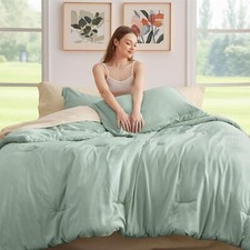 King Size Sage Green Comforter Set, 7 Piece Lightweight King Size Bedding Set