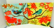 French Style Floral Birds Print On Stretched Canvas Mounted Wall Art Painting