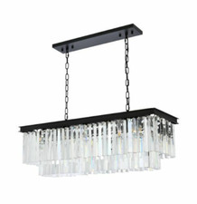 Kitchen Island Dining Room Crystal Chandelier Matte Black Light Fixture 40