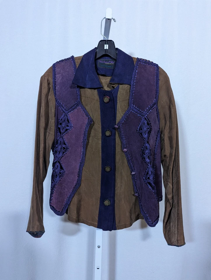 Mary Lynn O'Shea Vintage Hecho a Mano Artesanal 2 Piezas Gamuza Retazos Crochet Rayón Foto 2 de 4