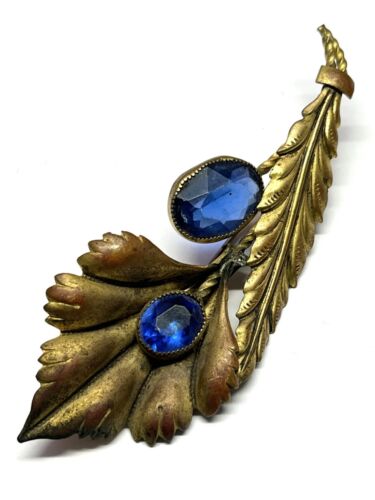 Vintage Estate Blue Stone Flower Brooch Pin - Picture 1 of 5