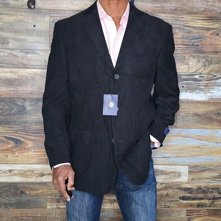 Blazer Chaqueta Deportiva Vittorio St. Angelo Negro Pana Doble Ventilación Talla 42R Foto 2 de 4