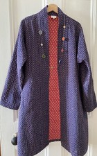 East Kantha Lightly Quilted Kimono Coat/long Jacket India Blue/ Pink M/l