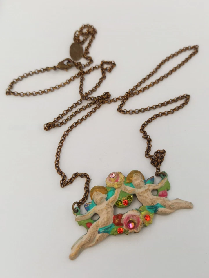 Collar Michal Negrin Ángeles Largos Rosas Coloridos Esmalte Cristales Shabby Chic Foto 2 de 4