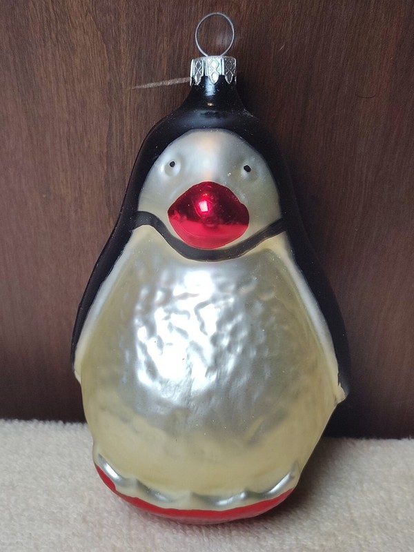 Adorable Vintage Germany Hand Blown Glass Penguin Christmas Ornament Painted 5"