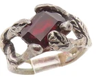925 Sterling Silver Vintage Ring Garnet Brutalist Design Band  Sz 5  RG35955