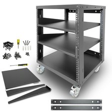 AxcessAbles 12U Open Frame Network  AV Rack with Caster Wheels, Two 2U Shelv...