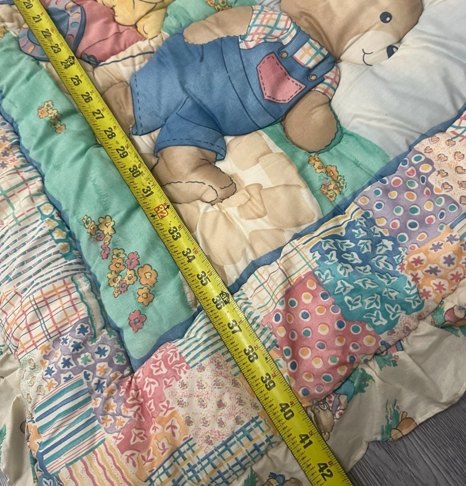 Vintage Teddy Bear Quilt Crib Comforter & Matching Diaper Holder USA Nursery EUC - Image 4 of 4