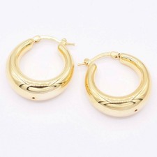 1" 27mm Plain Graduated Hoop Earrings 14K Yellow Gold-Plated Sterling Silver 925