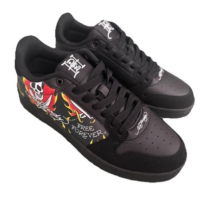 Ed Hardy Skull Flame Sneakers Men's Size 9.5 Tattoo Graphic Shoes New