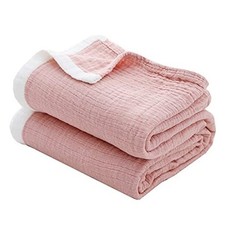 Cotton Throw Blankets, 4-Layer Muslin Blanket for King-90" x 102" Coral Pink