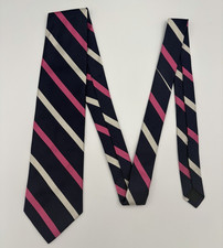 Brooks Brothers Makers Neck Tie Navy Pink White Striped Silk Hand Made in USA