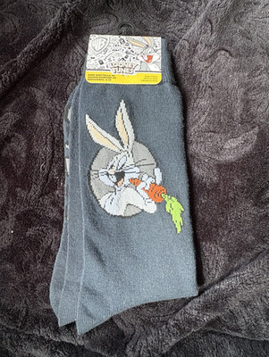 Looney Tunes Bugs Bunny Men's Crew Socks Gray Size 6-12 1 Pair Graphic