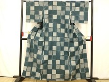 Japanese Kimono High-quality tsumugi silk fabric checkered pattern pure silk