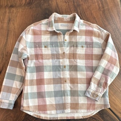 Outerknown Men's Women s Plaid Flannel Cotton Button-Up Shirt Beige Brown S
