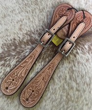 Adult Size Pair Floral Tooled Top Grain Leather Western Spur Straps FREE SHIP